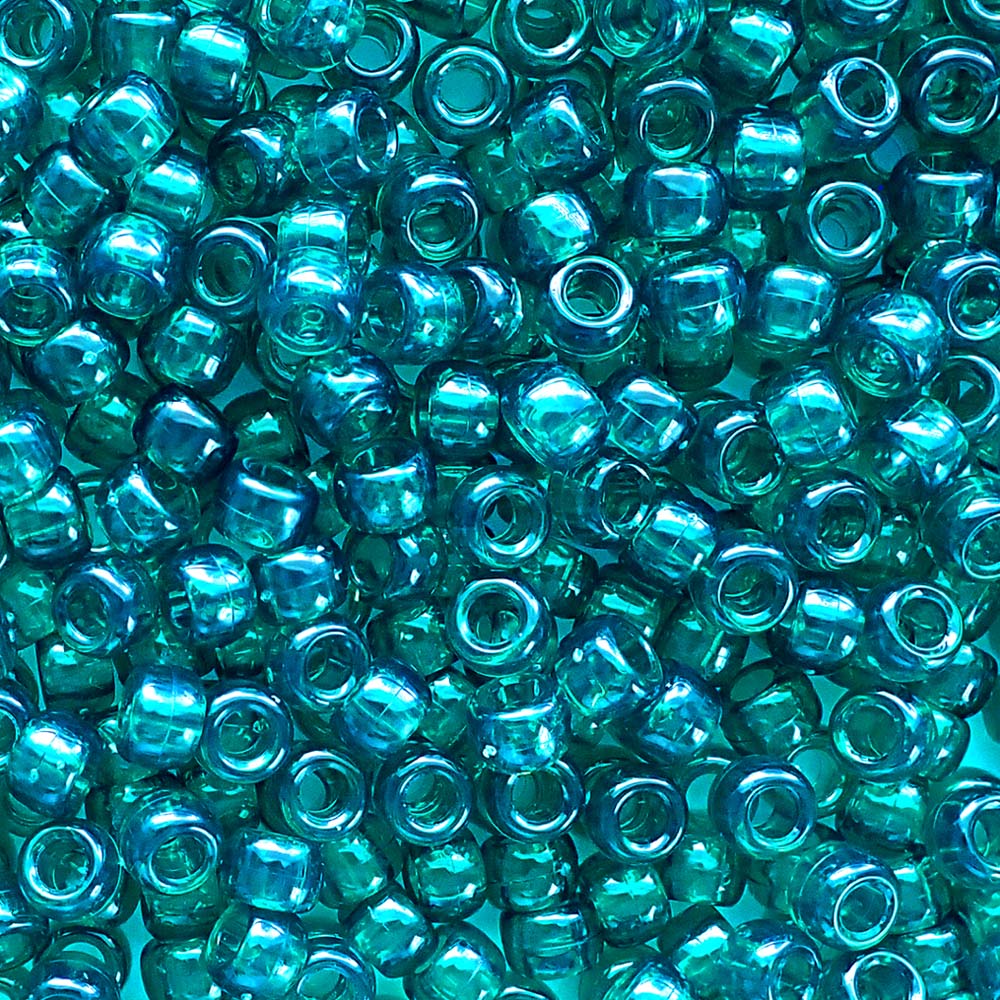 Teal Green Transparent Plastic Pony Beads 6 x 9mm, 500 beads