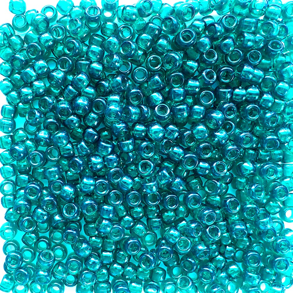 Teal Green Transparent Plastic Pony Beads 6 x 9mm, 500 beads