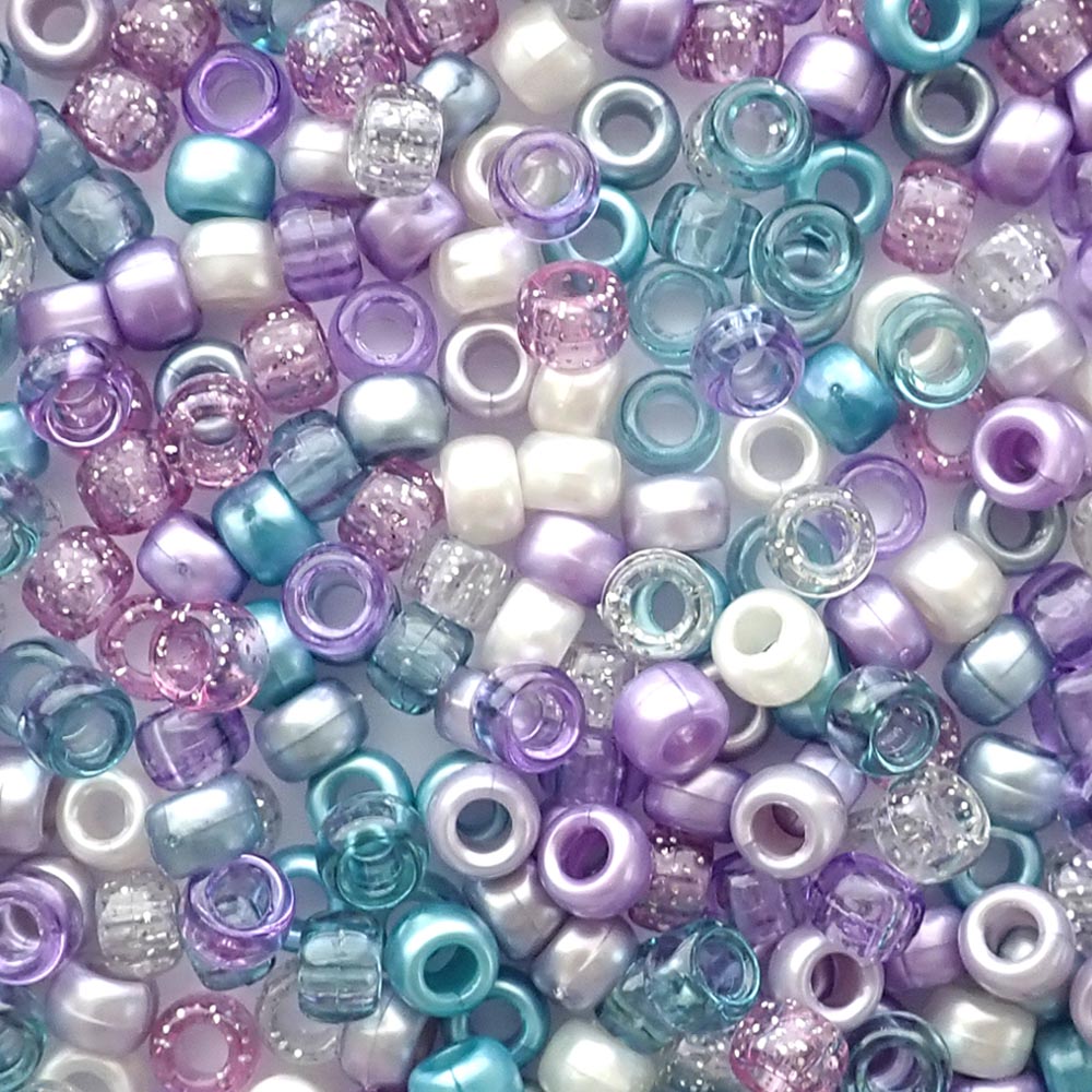Lavender Sky Mix Plastic Pony Beads. Size 6 x 9 mm. Craft Beads. Made in the USA.