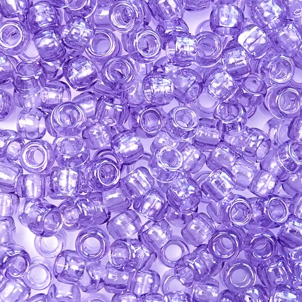Medium Amethyst Purple Transparent Plastic Pony Beads 6 x 9mm, about 100 beads