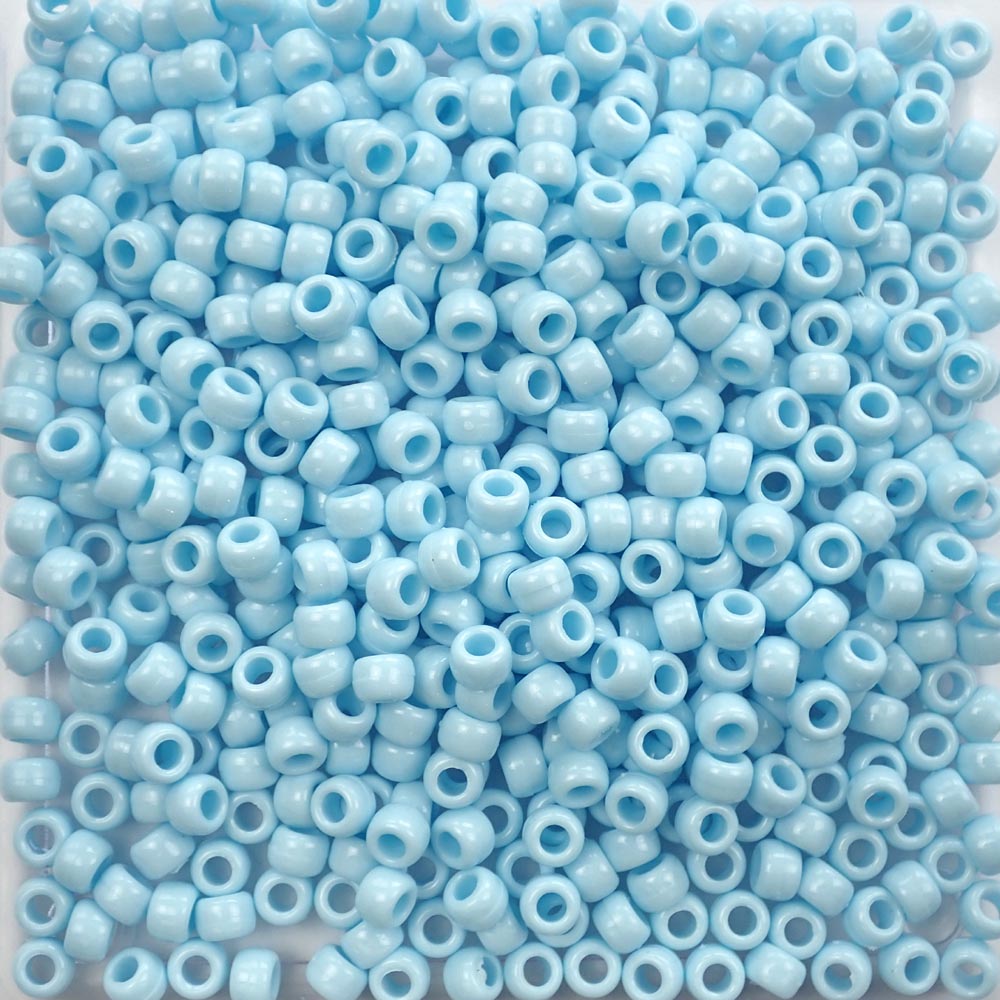 Blue Cloud Opaque Plastic Pony Beads 6 x 9mm, about 100 beads
