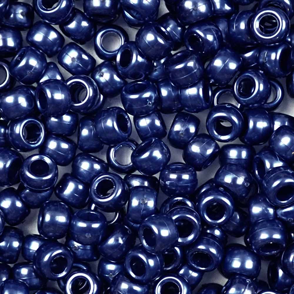 Dark Montana Blue Pearl Plastic Pony Beads 6 x 9mm, about 100 beads