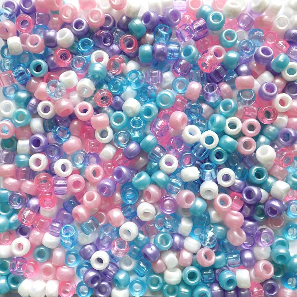 Unicorn Mix Plastic Pony Beads 6 x 9mm, 1500 beads