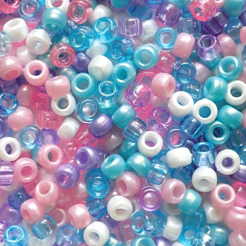 Unicorn Mix Plastic Pony Beads 6 x 9mm, 500 beads
