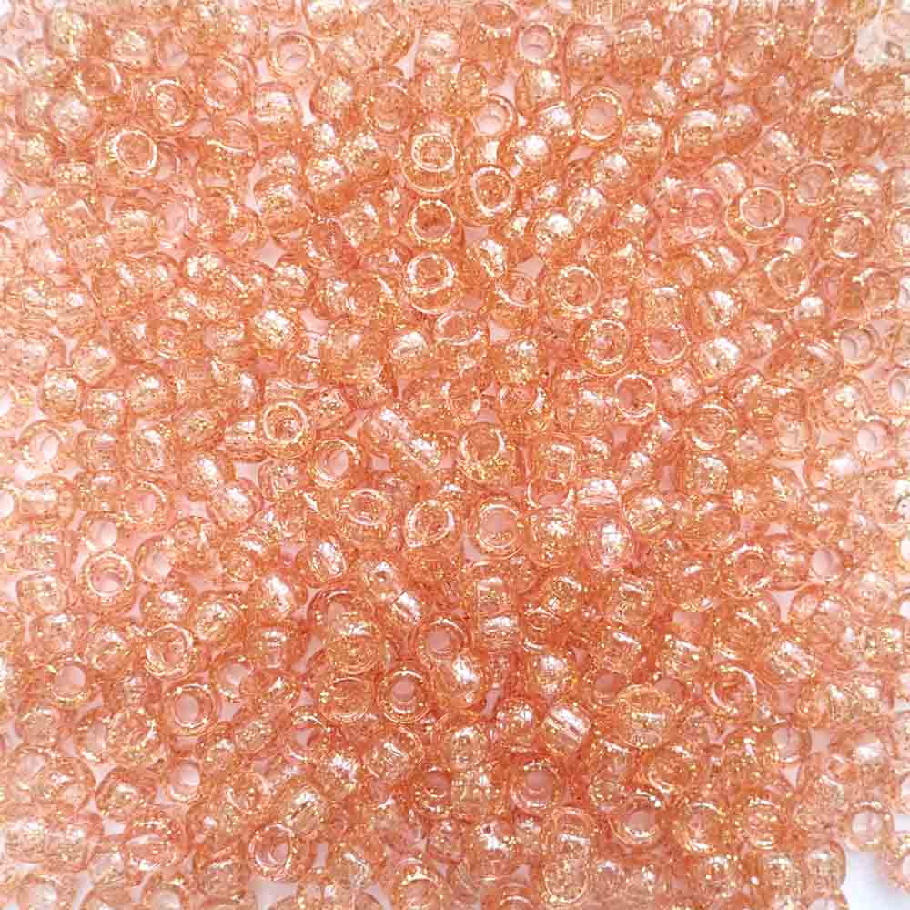 Light Rose w/ Gold Glitter Plastic Pony Beads 6 x 9mm, 500 beads