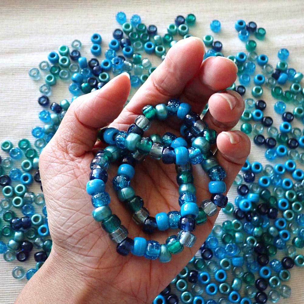 Ocean Deep Blue Mix Plastic Pony Beads 6 x 9mm, 500 beads