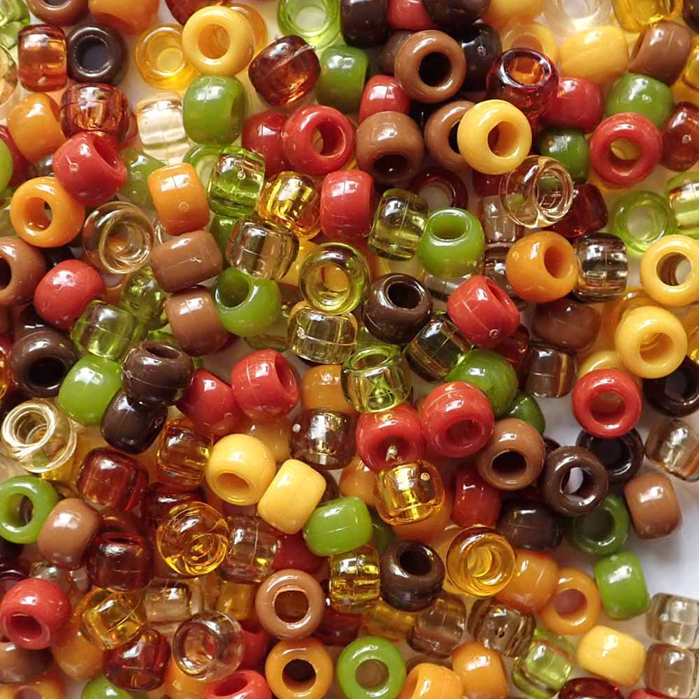 Autumn Mix Plastic Pony Beads. Size 6 x 9 mm. Craft Beads. Made in the USA.