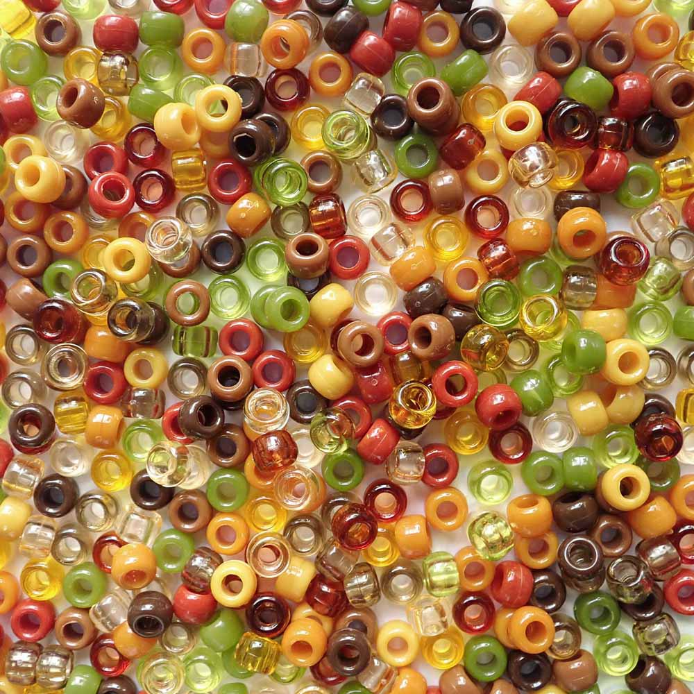 Autumn Mix Plastic Pony Beads. Size 6 x 9 mm. Craft Beads. Made in the USA.