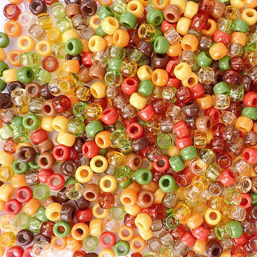 Autumn Mix Plastic Pony Beads 6 x 9mm, 500 beads