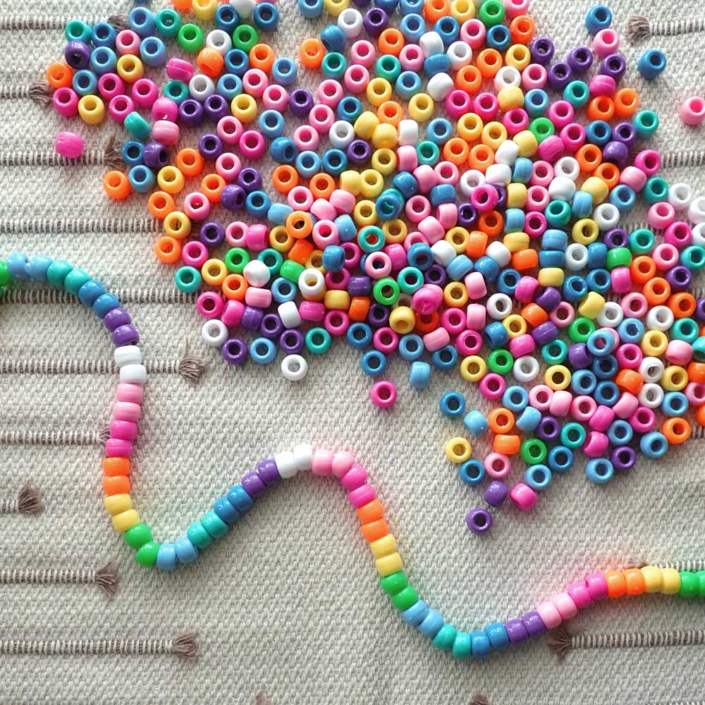 Multicolor Mix Plastic Pony Beads. Size 6 x 9 mm. Craft Beads for making bracelets, jewelry making, arts & crafts.