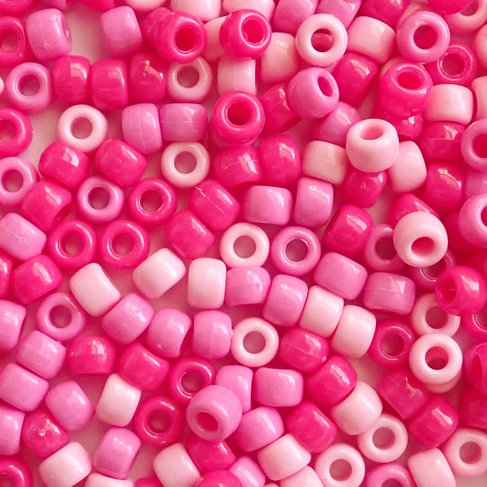 Pink Fusion Opaque Mix Plastic Pony Beads 6 x 9mm, 1500 beads