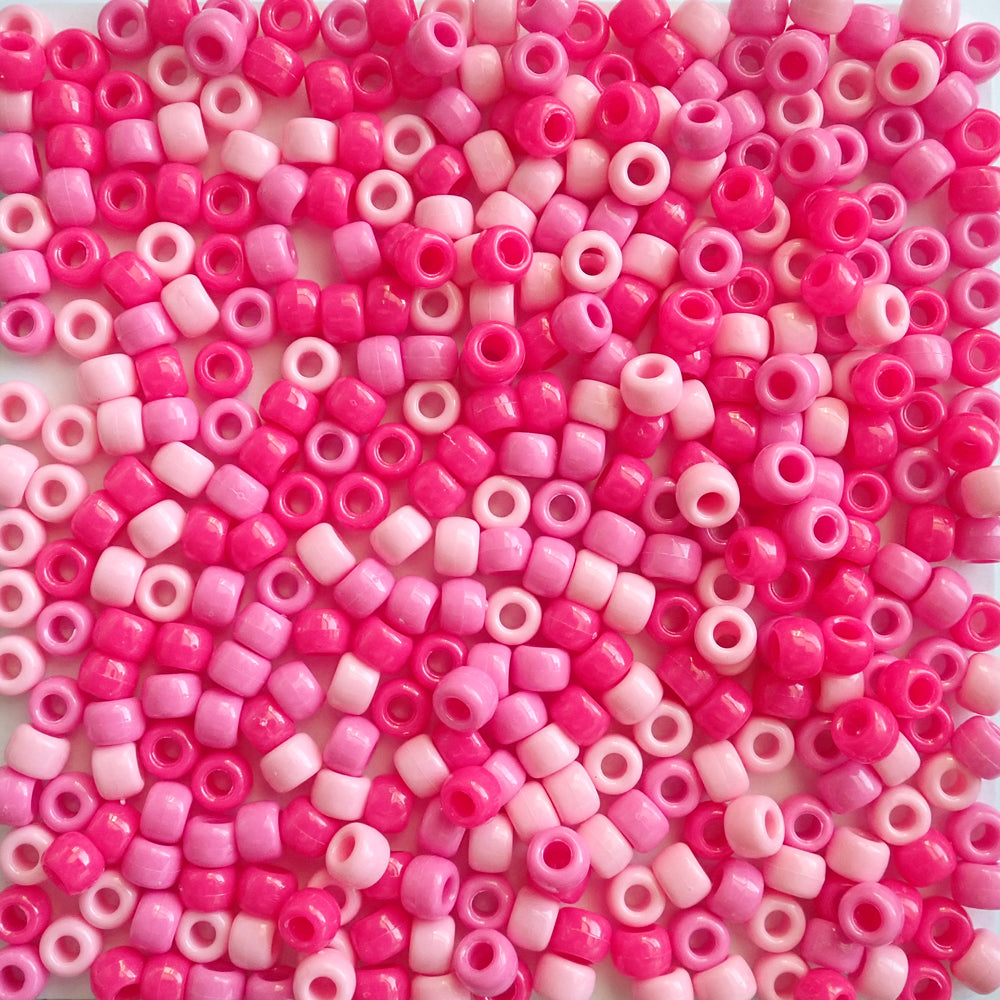 Pink Fusion Opaque Mix Plastic Pony Beads 6 x 9mm, 1500 beads