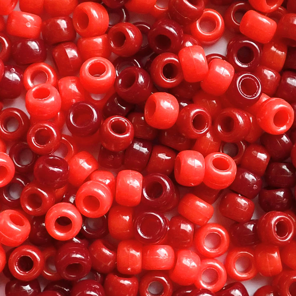 Red Opaque Mix Plastic Pony Beads 6 x 9mm, 1500 beads