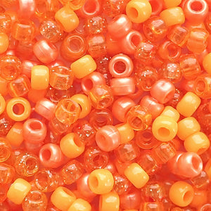 Orange Mix Plastic Pony Beads 6 x 9mm, 500 beads