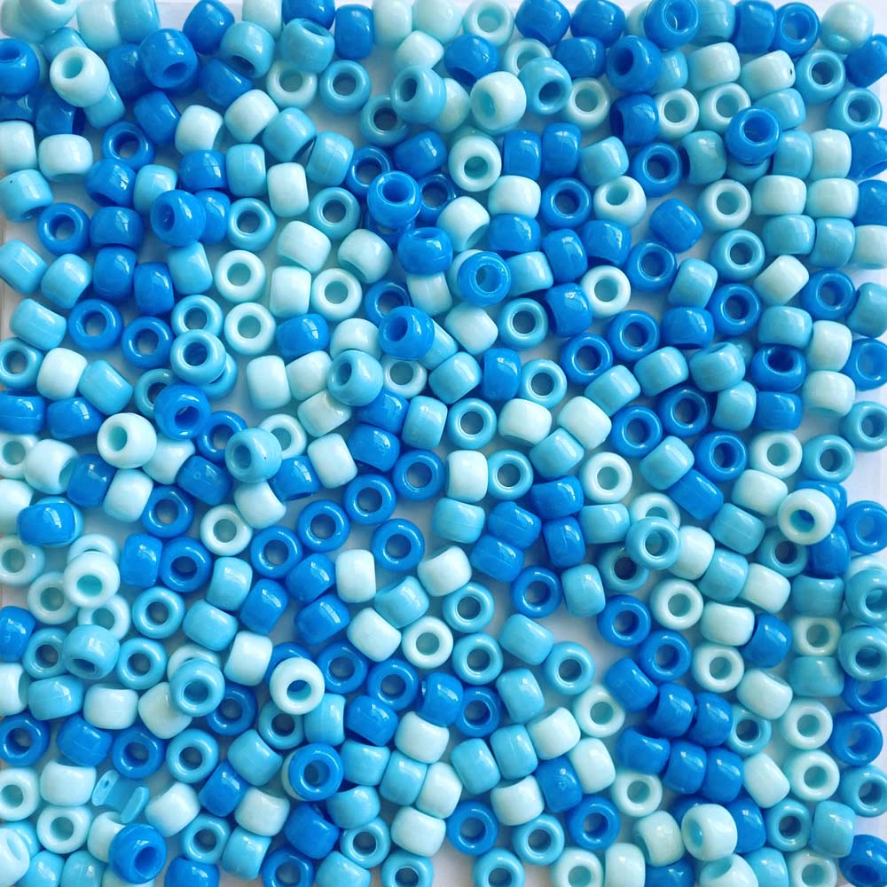 Blue Skies Mix Plastic Pony Beads 6 x 9mm, 500 beads