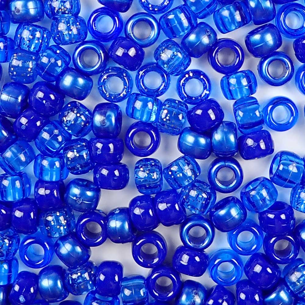 Dark Blue Mix Plastic Pony Beads. Size 6 x 9 mm. Craft Beads. Made in the USA.