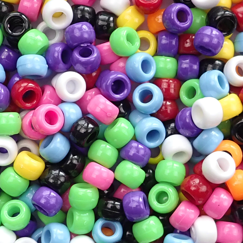 Classic Opaque Mix Plastic Pony Beads 6 x 9mm, 1500 beads