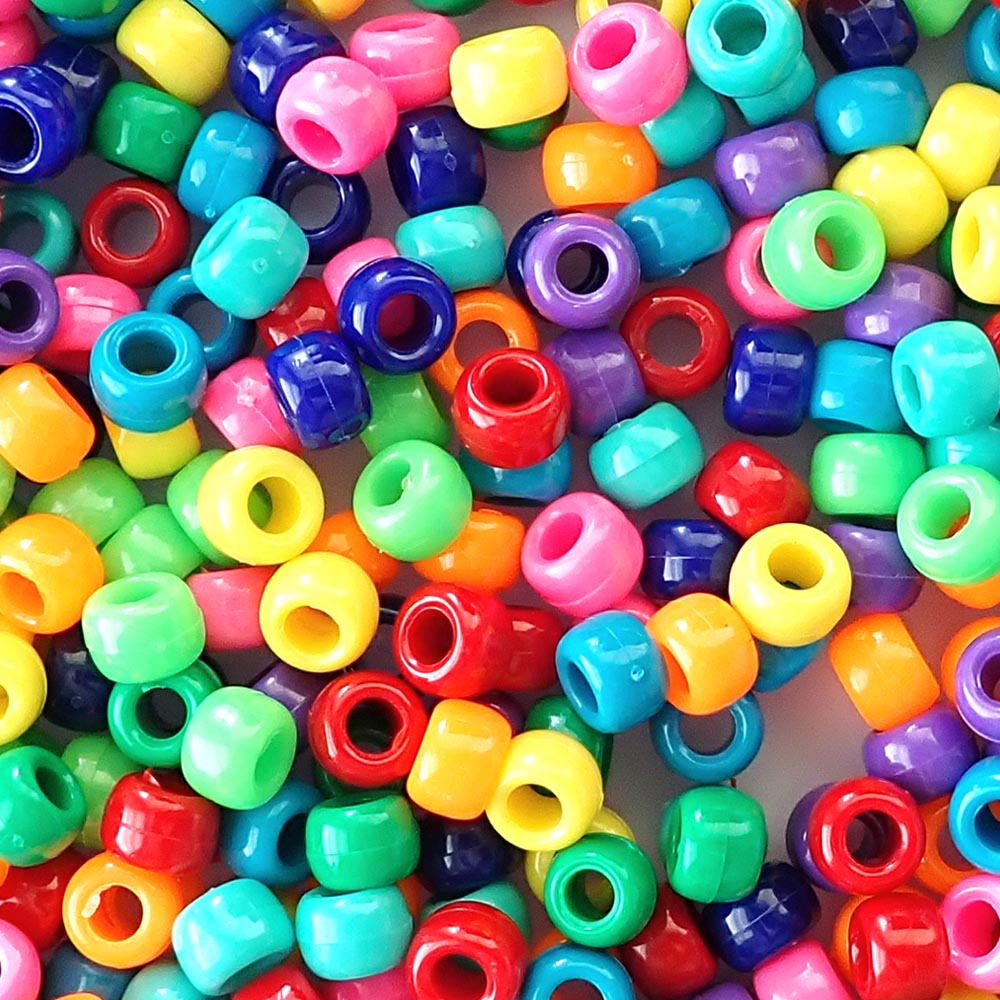 Rainbow Opaque Multi-color Mix Plastic Pony Beads 6 x 9mm, 500 beads