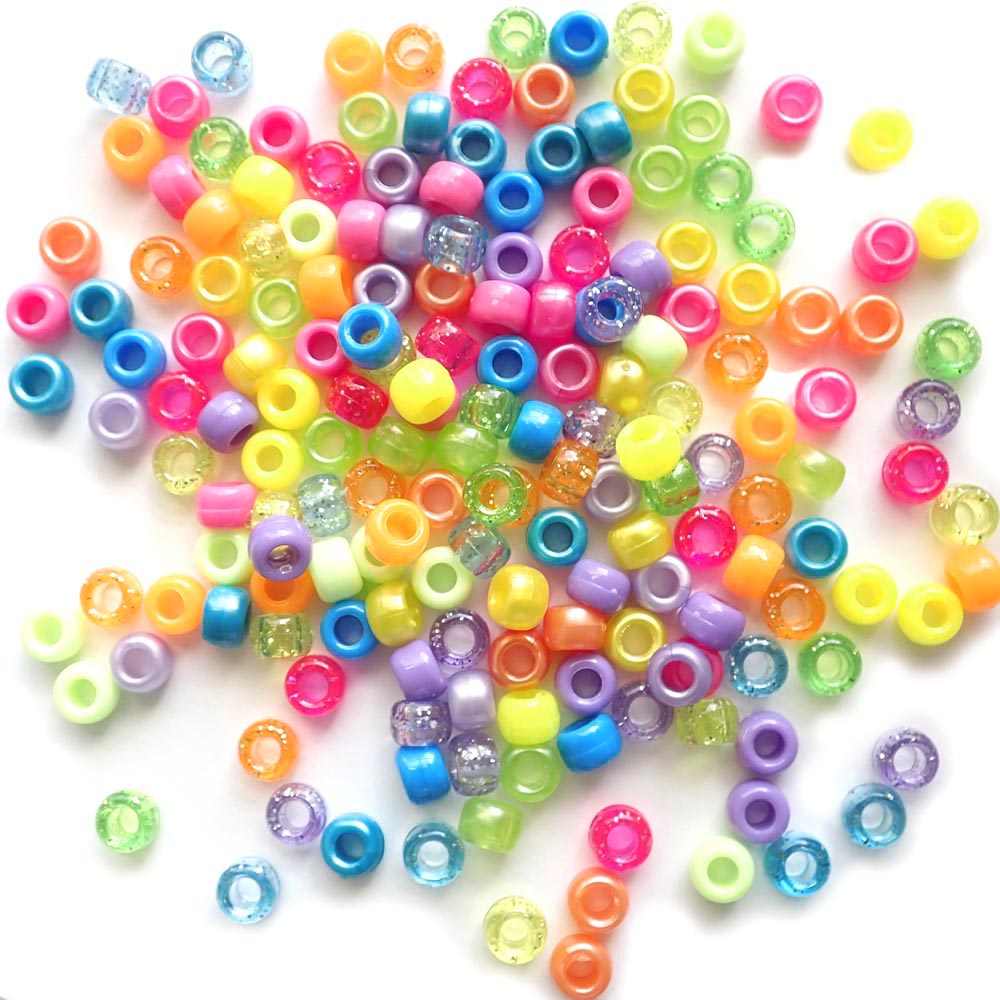 Neon Princess Mix Plastic Pony Beads 6 x 9mm, 500 beads