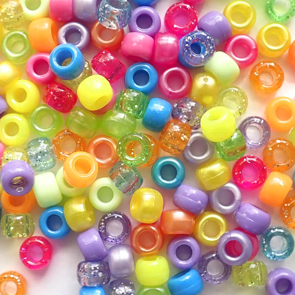 Neon Princess Mix Plastic Pony Beads 6 x 9mm, 500 beads