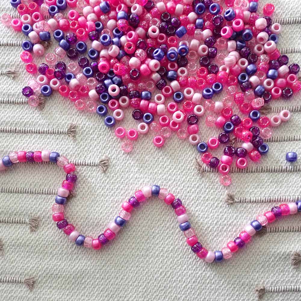 Pink & Purple Multicolor Mix Plastic Pony Beads 6 x 9mm, 500 beads