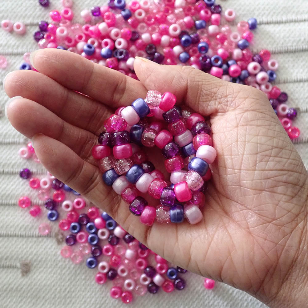Pink & Purple Multicolor Mix Plastic Pony Beads 6 x 9mm, 500 beads