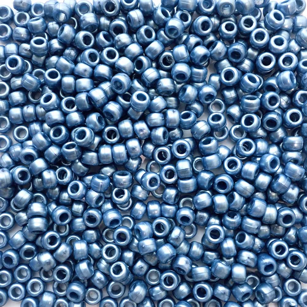 Medium Denim Blue Pearl Plastic Pony Beads 6 x 9mm, 500 beads