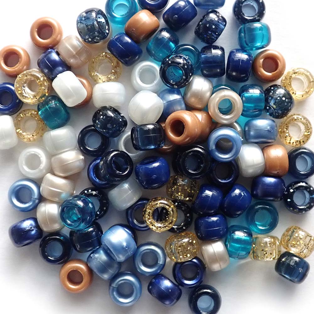 Boho Nights Blue Mix Plastic Pony Beads 6 x 9mm, 500 beads