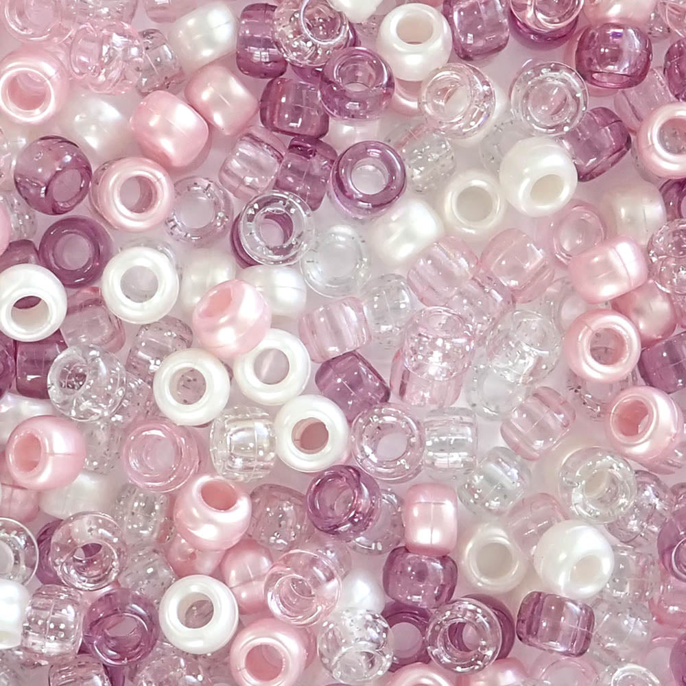 Pink Ice Mix Plastic Pony Beads. Size 6 x 9 mm. Craft Beads.