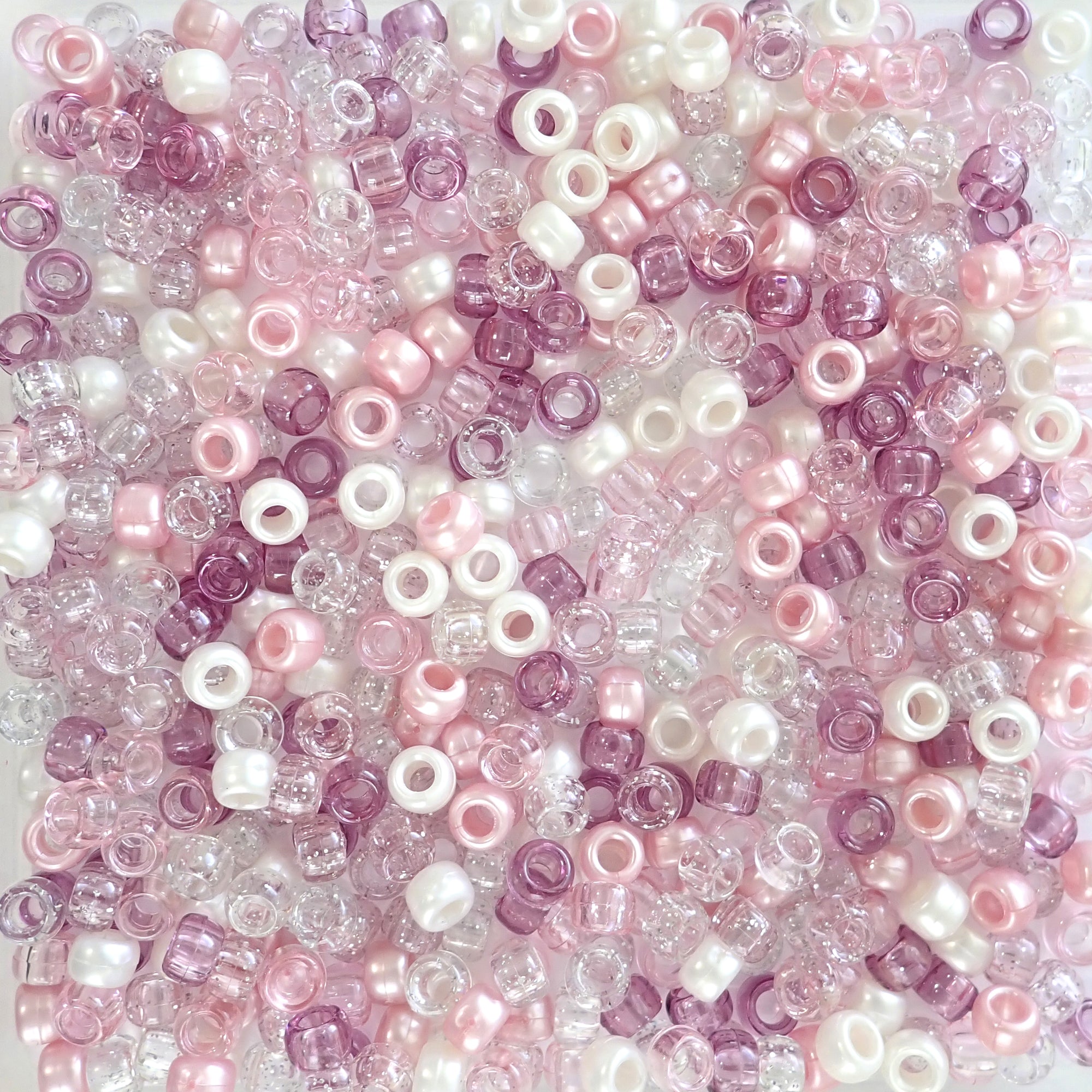 Pink Ice Mix Plastic Pony Beads. Size 6 x 9 mm. Craft Beads.