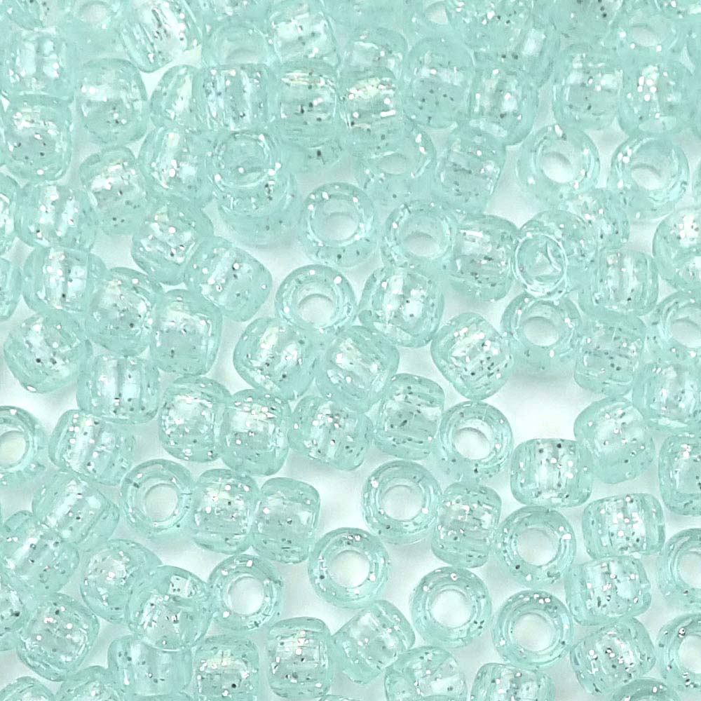 Pale Sea Green Glitter Plastic Pony Beads 6 x 9mm, about 100 beads