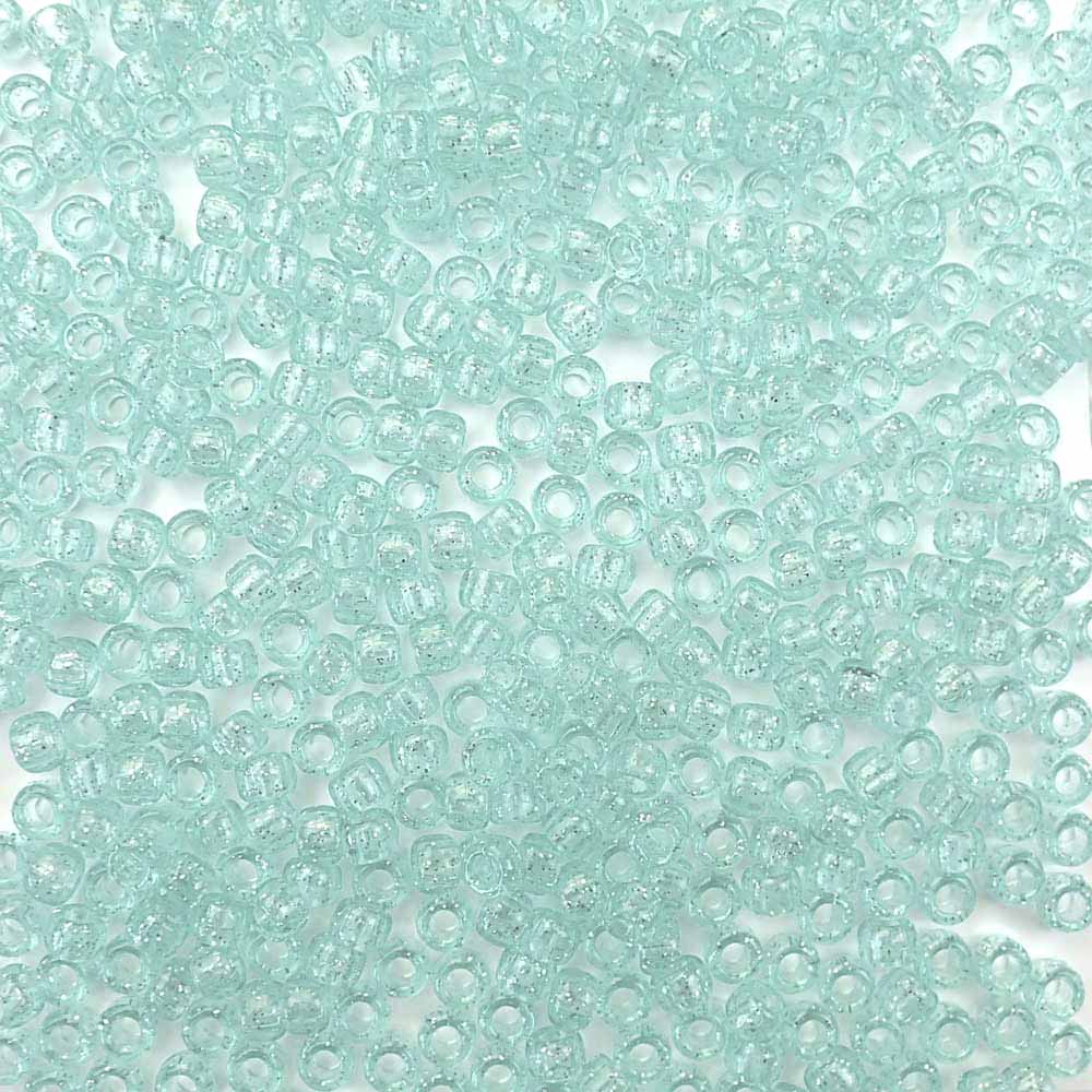 Pale Sea Green Glitter Plastic Pony Beads 6 x 9mm, about 100 beads