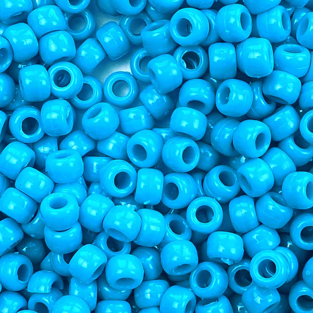 Tropic Blue Plastic Craft Pony Beads 6x9mm, 500 beads Bulk Pack - Bead Bee