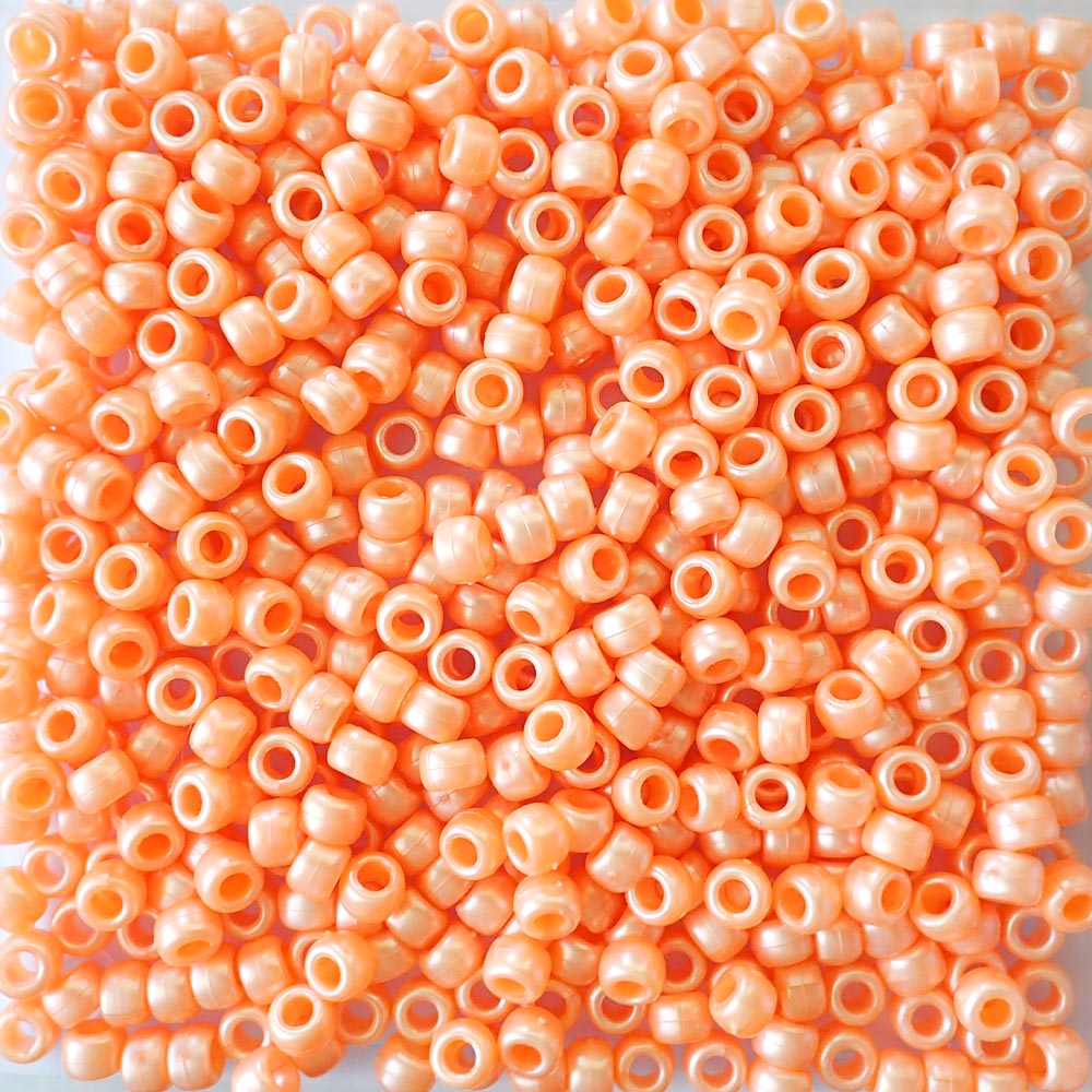 Apricot Pearl Plastic Pony Beads 6 x 9mm, 500 beads