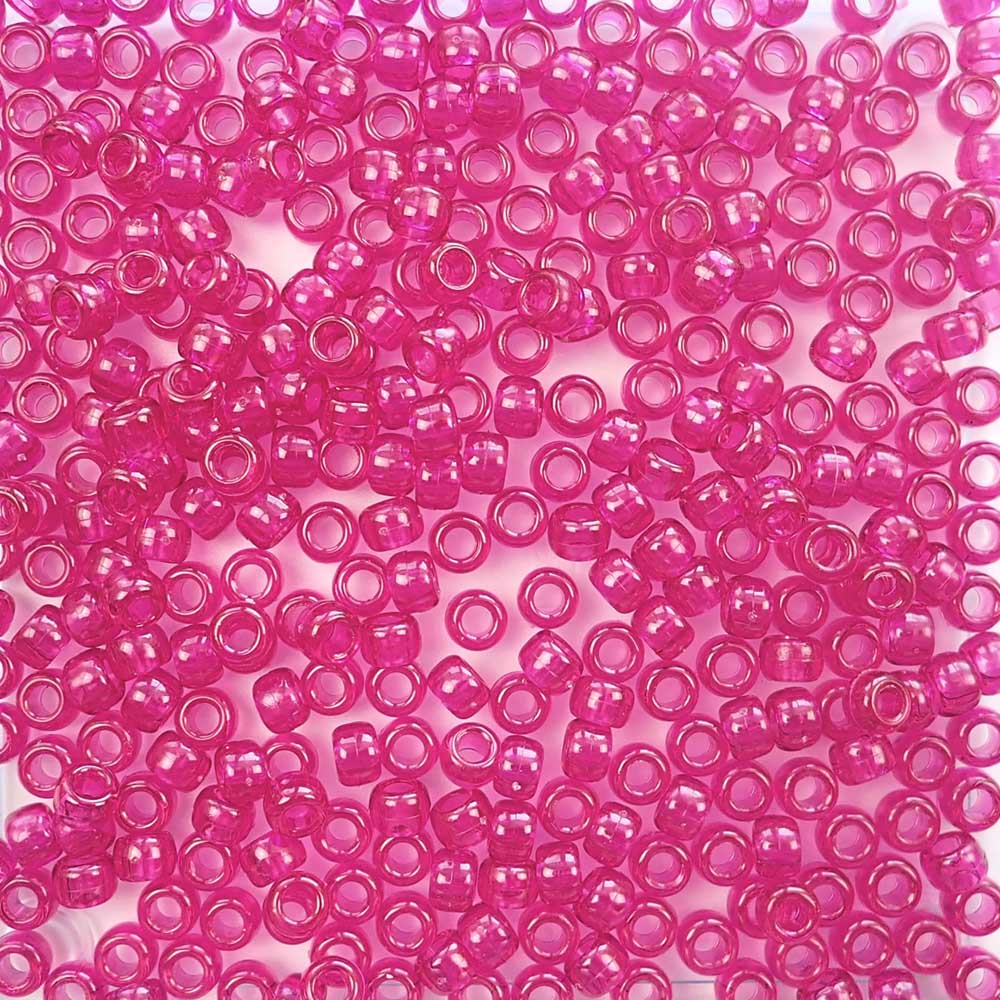 Dark Pink Transparent Plastic Pony Beads 6 x 9mm, 500 beads