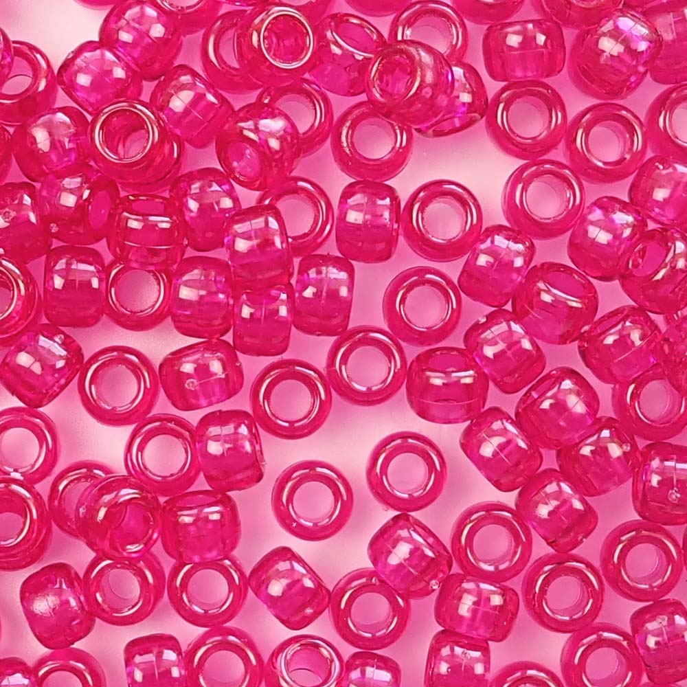 Dark Pink Transparent Plastic Pony Beads 6 x 9mm, about 100 beads