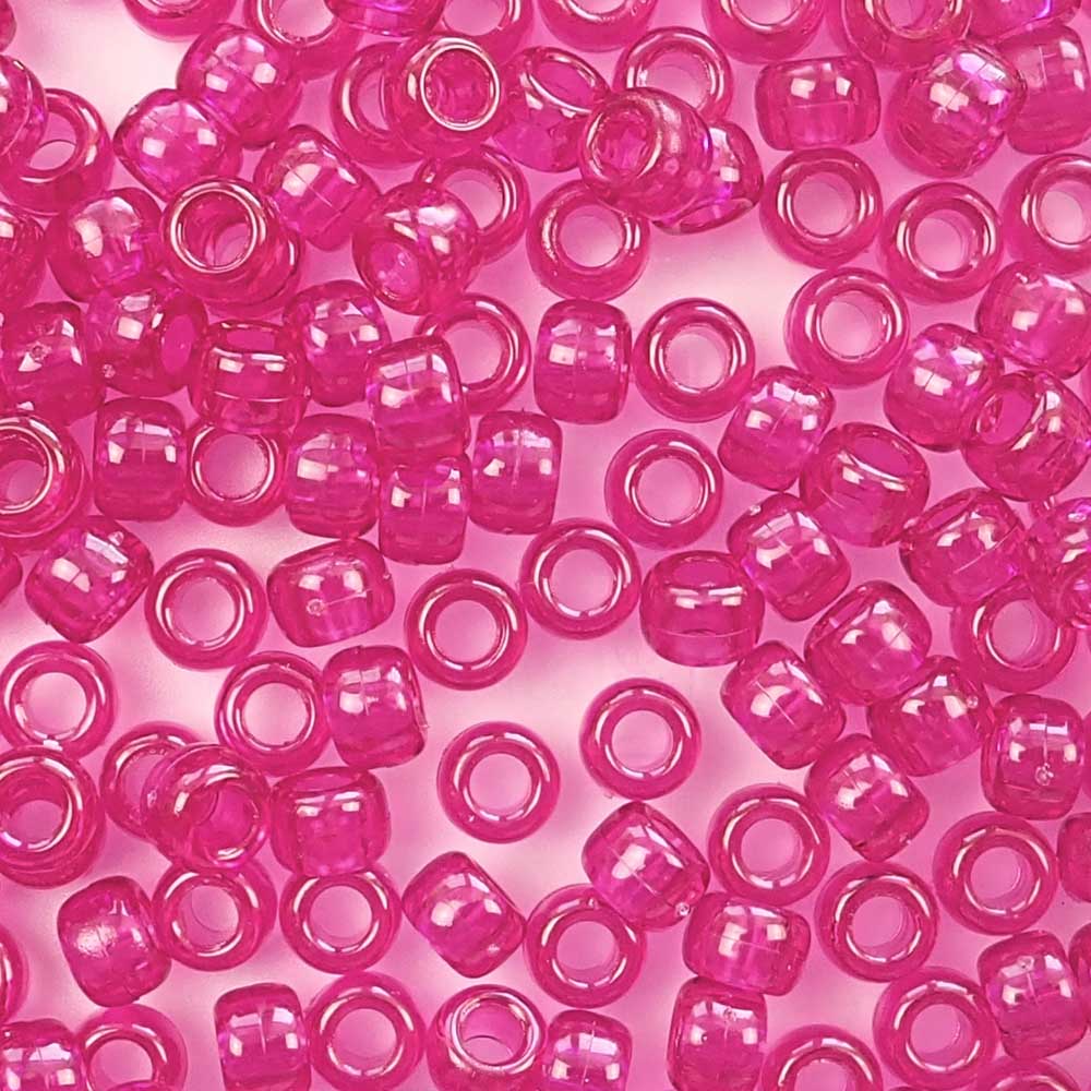 Dark Pink Transparent Plastic Pony Beads 6 x 9mm, 500 beads