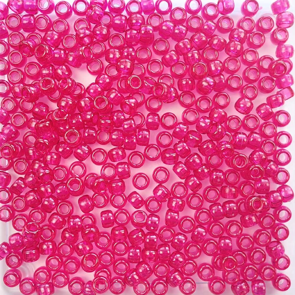 Dark Pink Transparent Plastic Pony Beads 6 x 9mm, about 100 beads