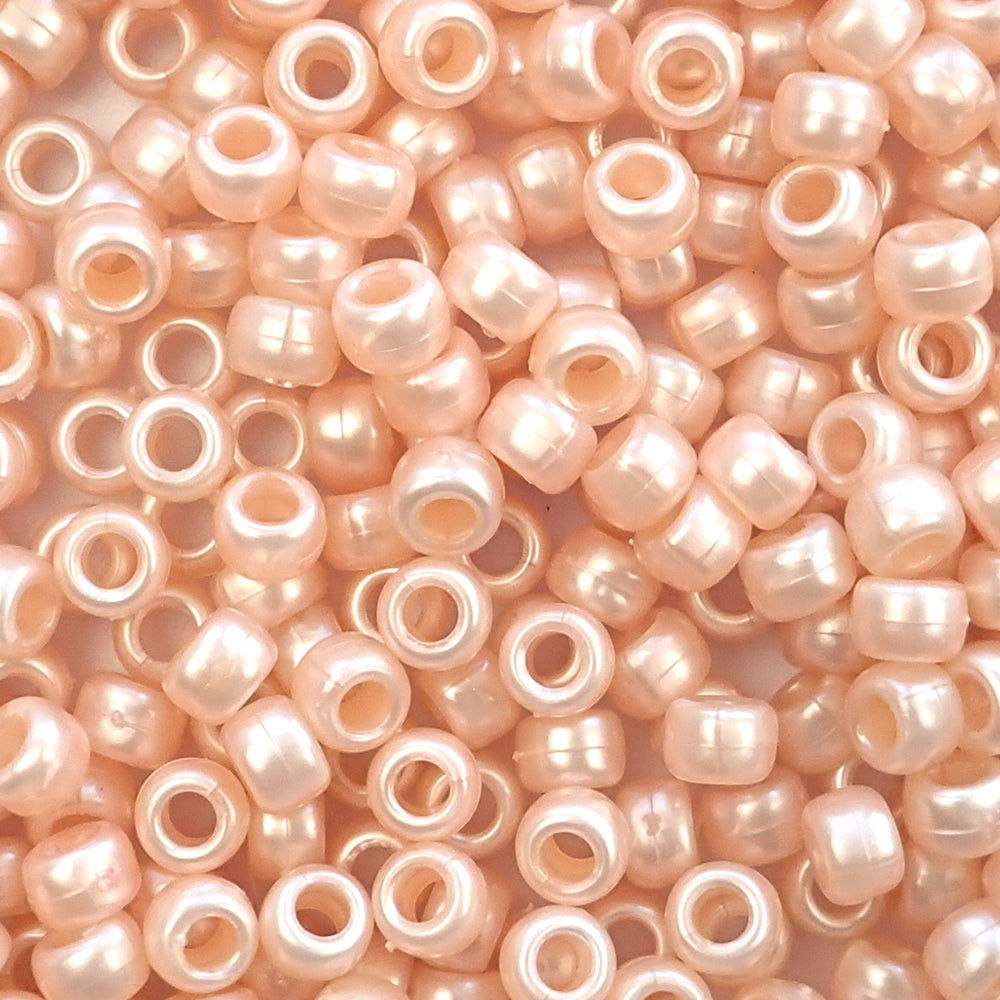Light Peach Pearl Plastic Pony Beads 6 x 9mm, about 100 beads
