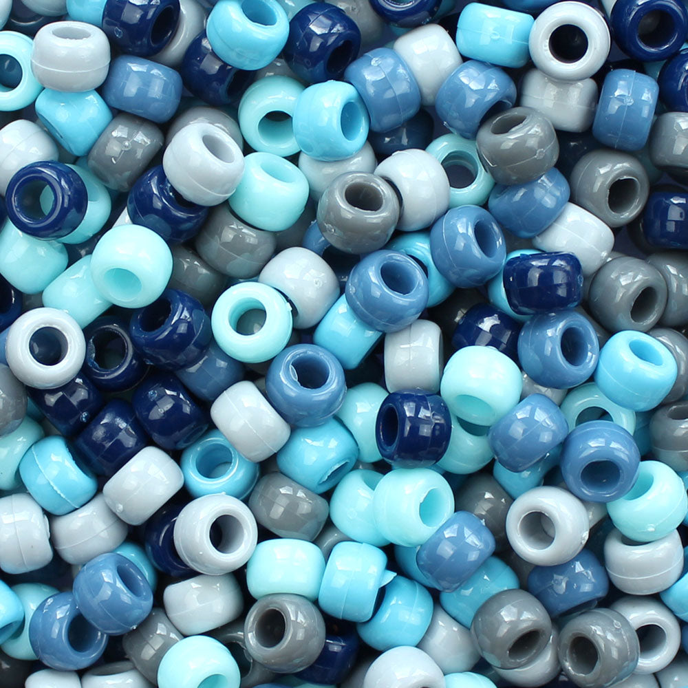 Blue Camouflage Mix Plastic Pony Beads 6 x 9mm, 1000 beads