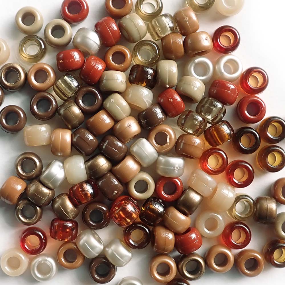 Boho Browns Earth Tones Mix Plastic Pony Beads 6 x 9mm, 500 beads