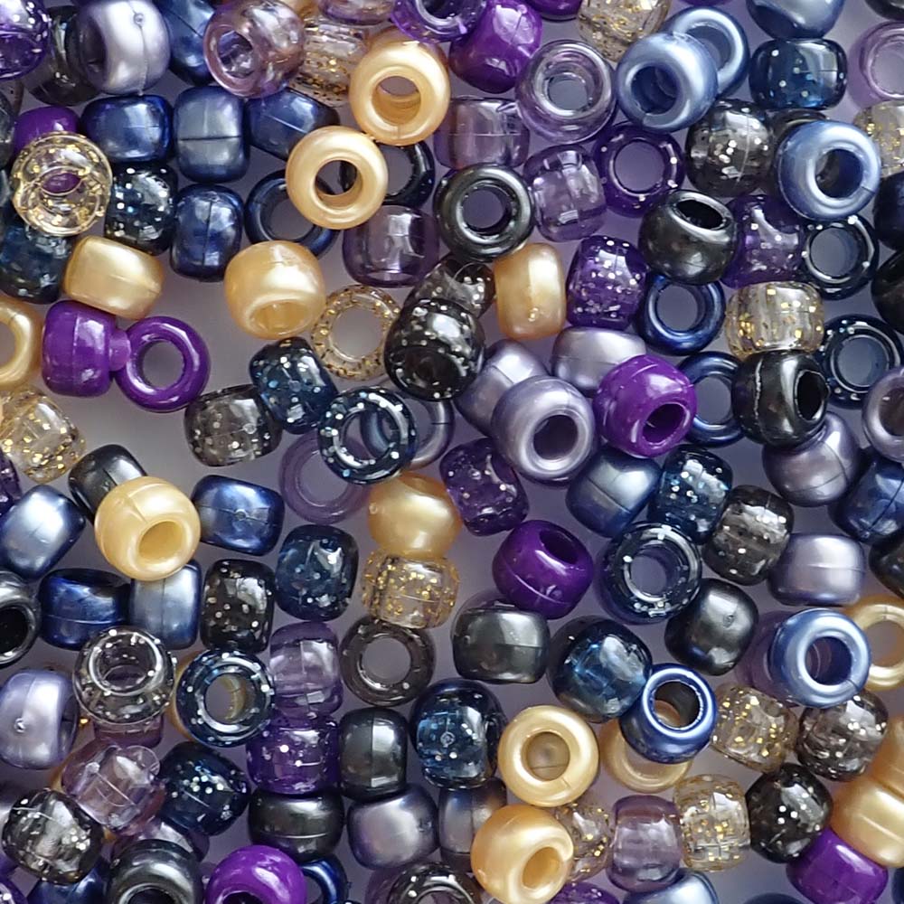 Golden Midnight Mix Plastic Pony Beads. Size 6 x 9 mm. Craft Beads. Made in the USA.