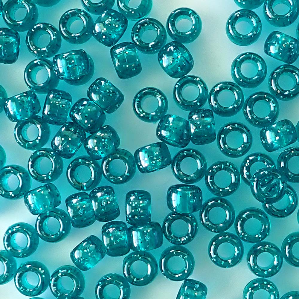 Teal Green Glitter Plastic Pony Beads 6 x 9mm, 500 beads