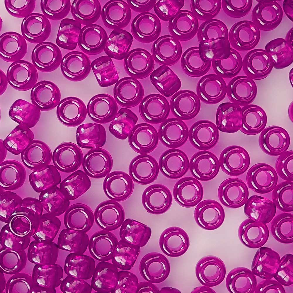 Dark Berry Pink Plastic Pony Beads. Size 6 x 9 mm. Craft Beads. Made in the USA.