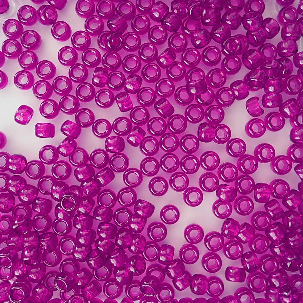Dark Berry Pink Plastic Pony Beads. Size 6 x 9 mm. Craft Beads. Made in the USA.