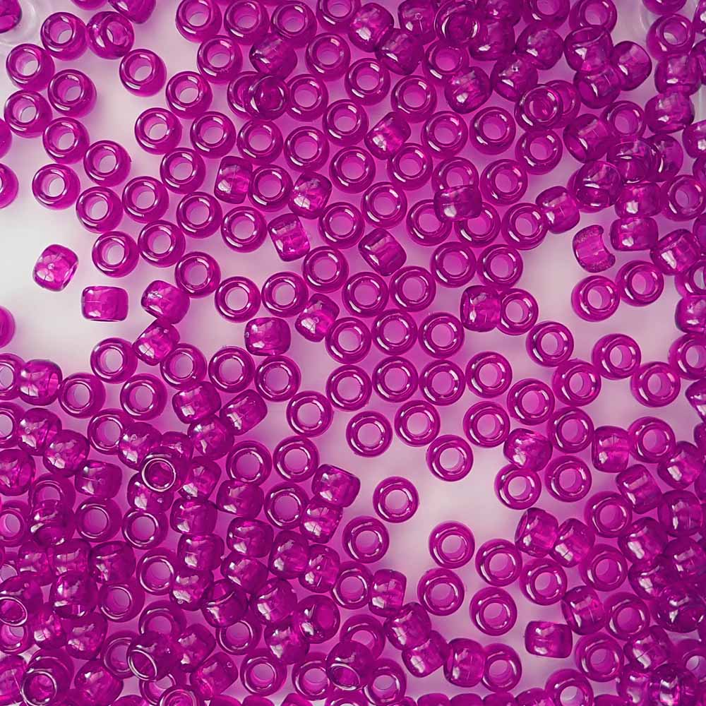 Dark Berry Pink Transparent Plastic Pony Beads 6 x 9mm, 500 beads