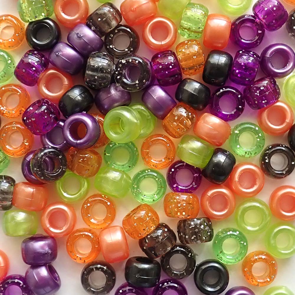 Halloween Sparkle & Shimmer Mix Plastic Pony Beads 6 x 9mm, 500 beads