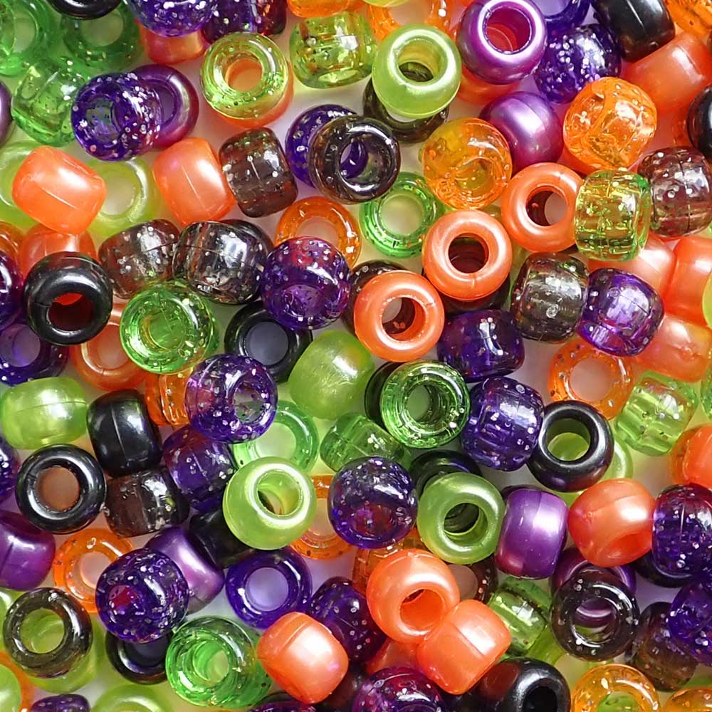 Halloween Sparkle & Shimmer Mix Plastic Pony Beads 6 x 9mm, 500 beads