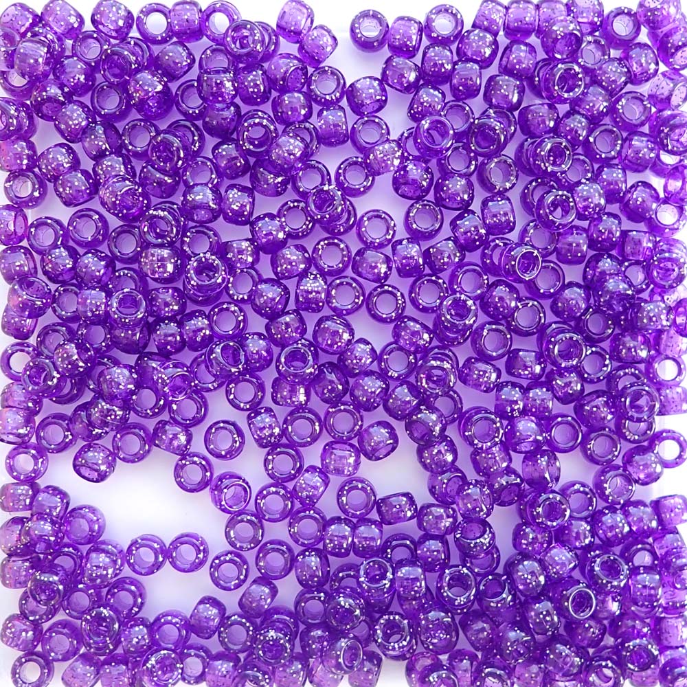 Purple Glitter Plastic Craft Pony Beads 6x9mm, 500 beads Bulk Pack