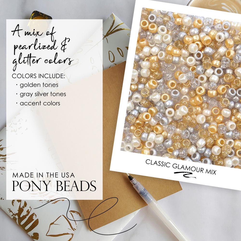 Classic Glamour Mix Plastic Pony Beads 6 x 9mm, 500 beads